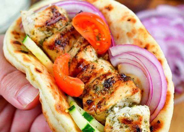 Chicken Souvlaki on a Pita
